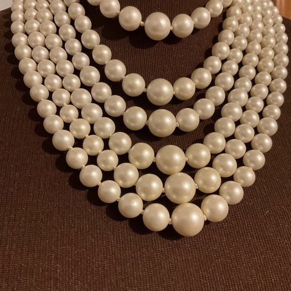 Vintage Pearl Necklace 6 Strands Cream Knotted 4mm - 12mm beads 13+” Length - Picture 5 of 7